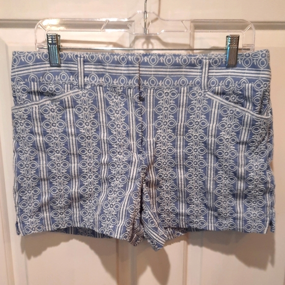 Loft Blue/White Embroidered Shorts size 8 - Picture 2 of 11